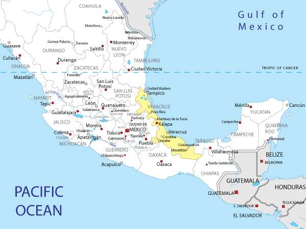 Veracruz Coffee Region Map