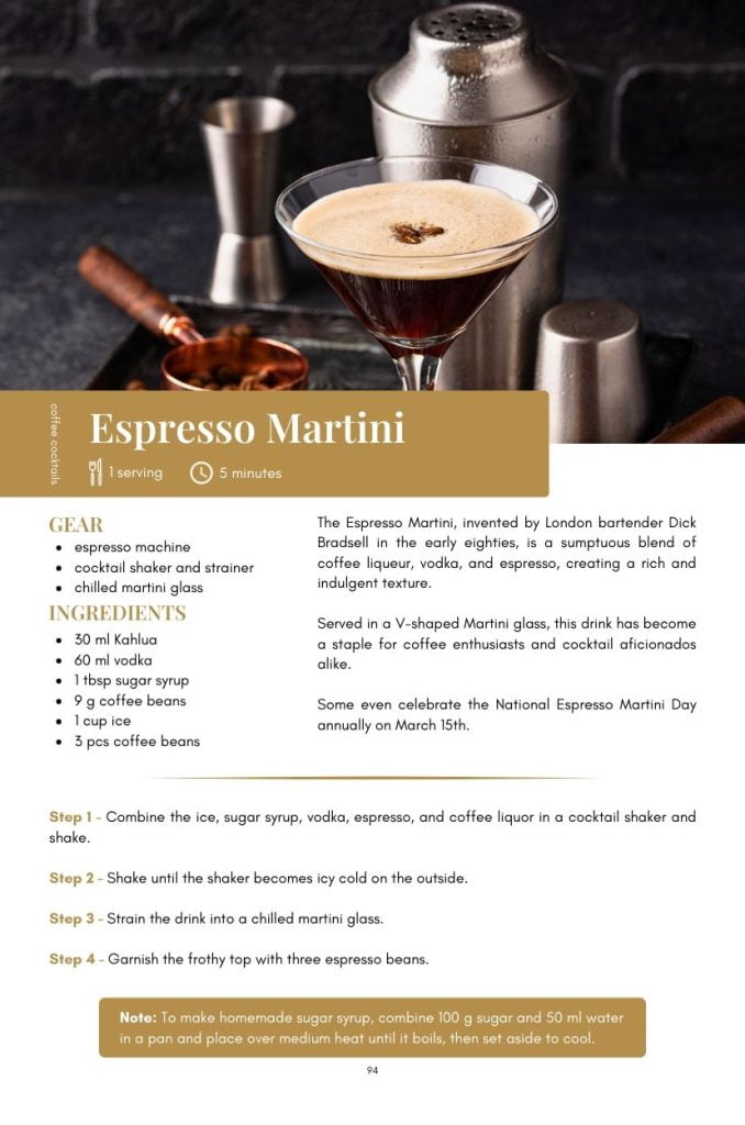 Coffee Recipe Book Sample Page 1