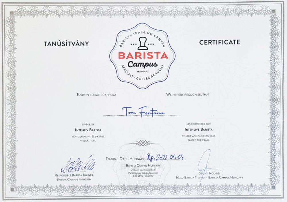 Tom Barista Diploma 2