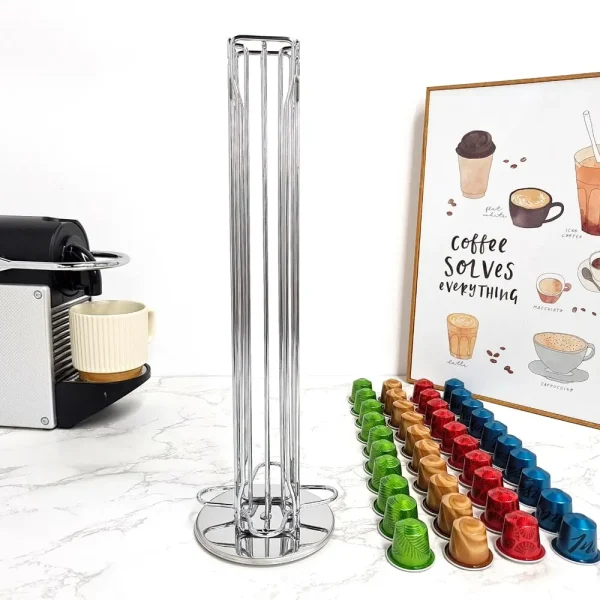 Coffee Capsules Holder 40 Capsules Holder 360 Chrome Plating Rotatable Display Capsule Rack Stand Storage Shelves 2