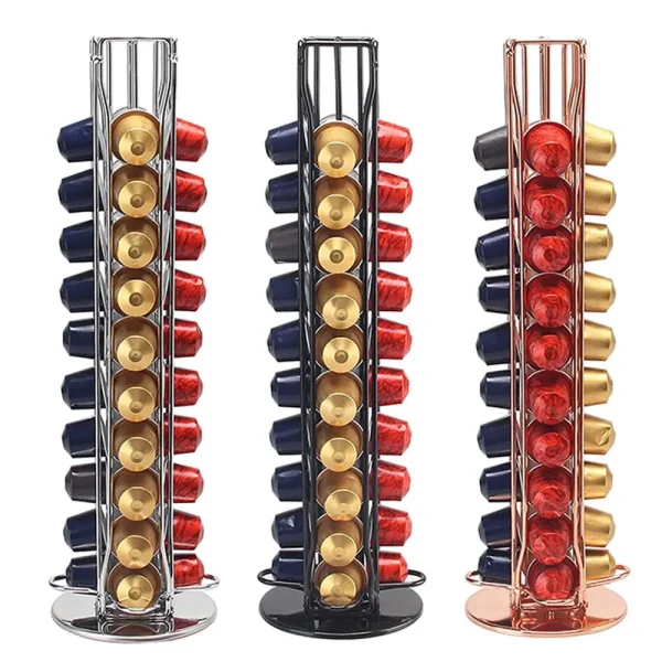 Coffee Capsules Holder 40 Capsules Holder 360 Chrome Plating Rotatable Display Capsule Rack Stand Storage Shelves 1