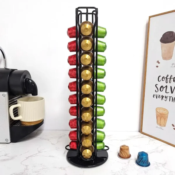 Coffee Capsules Holder 40 Capsules Holder 360 Chrome Plating Rotatable Display Capsule Rack Stand Storage Shelves